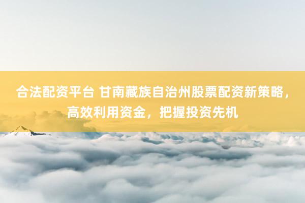 合法配资平台 甘南藏族自治州股票配资新策略，高效利用资金，把握投资先机