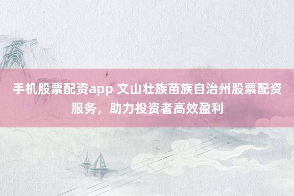 手机股票配资app 文山壮族苗族自治州股票配资服务，助力投资者高效盈利