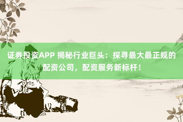 证券投资APP 揭秘行业巨头：探寻最大最正规的配资公司，配资服务新标杆！