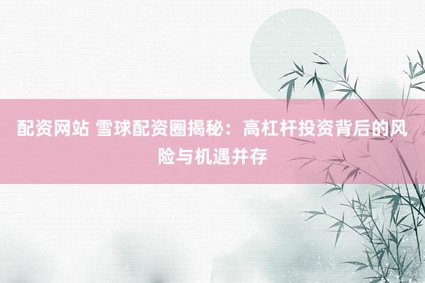 配资网站 雪球配资圈揭秘：高杠杆投资背后的风险与机遇并存