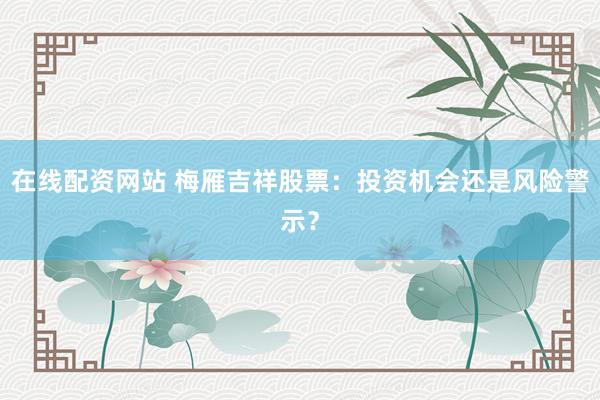 在线配资网站 梅雁吉祥股票：投资机会还是风险警示？
