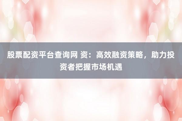 股票配资平台查询网 资：高效融资策略，助力投资者把握市场机遇