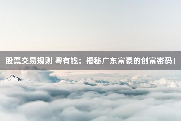 股票交易规则 粤有钱:揭秘广东富豪的创富密码!